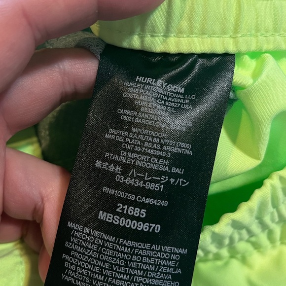 Hurley Volleyball Swim Trunks men’s XL neon yellow green 38 waist pockets NWT - Picture 10 of 11